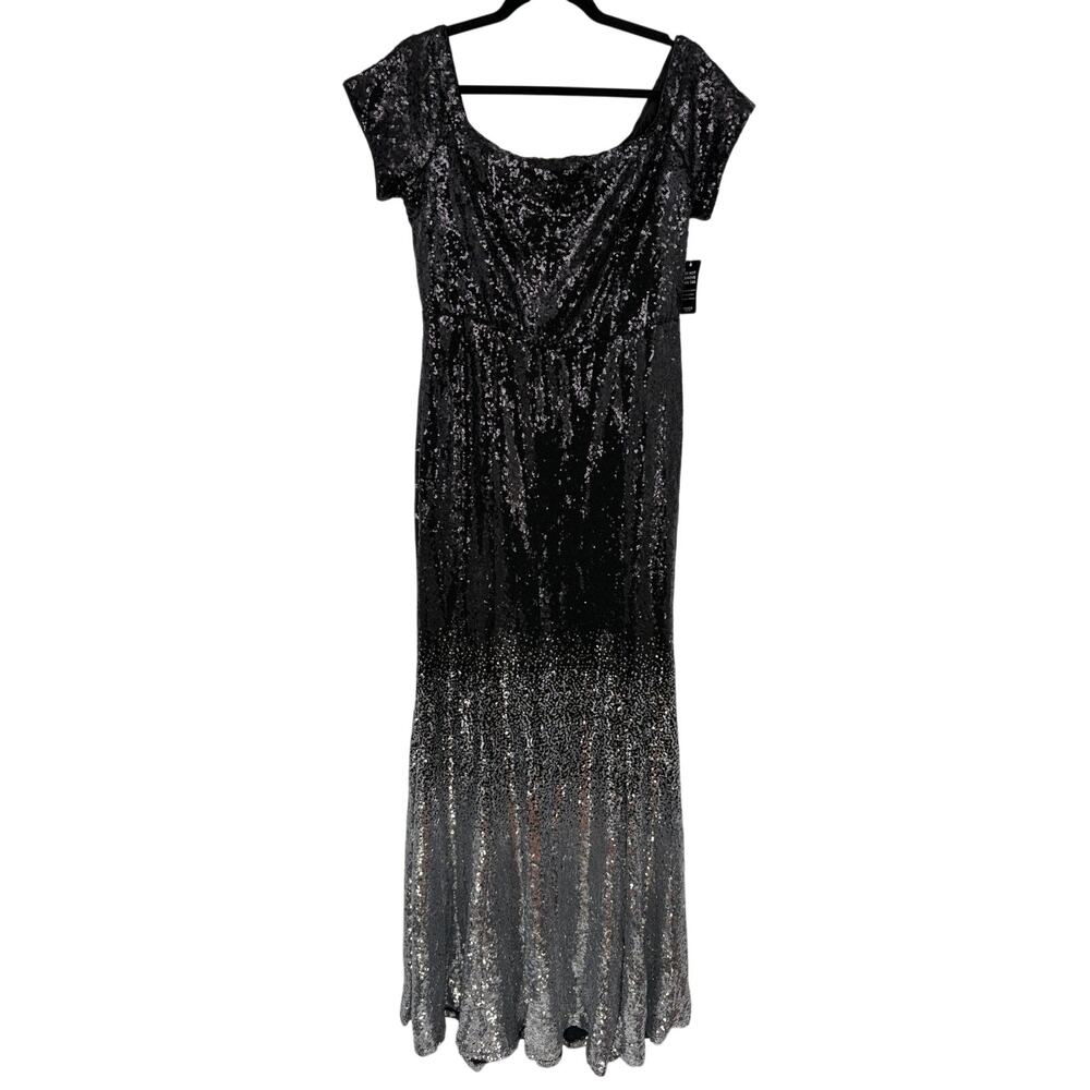 TORRID Black Ombre Sequin Black Silver Off Shoulder Full Length Gown Size 14 NEW - Picture 2 of 8